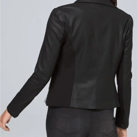 White House Black Market Black Moto Jacket Women’s Coated Denim Size Small - Picture 3 of 8
